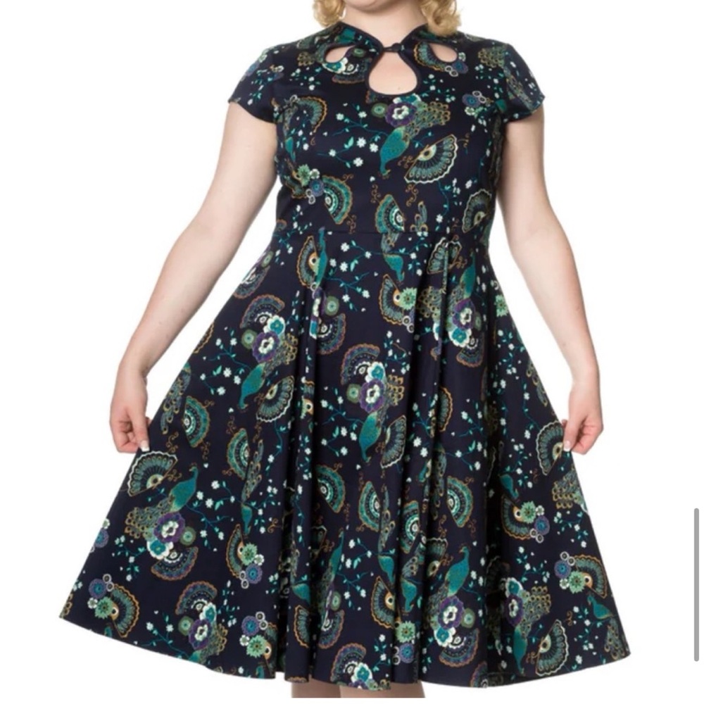 Banned Apparel Dancing Days Proud Peacock Paisley Retro Pinup Swing Dress 3XL